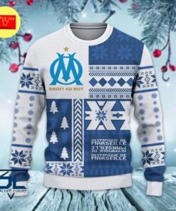 Olympique De Marseille White Blue Ugly Christmas Sweater Gift For Fans