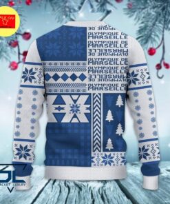 Olympique De Marseille White Blue Ugly Christmas Sweater Gift For Fans 3