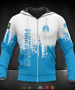 Olympique De Marseille White Blue Zip Up Hoodie Gift For Fans 1