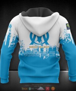 Olympique De Marseille White Blue Zip Hoodie Gift For Fans