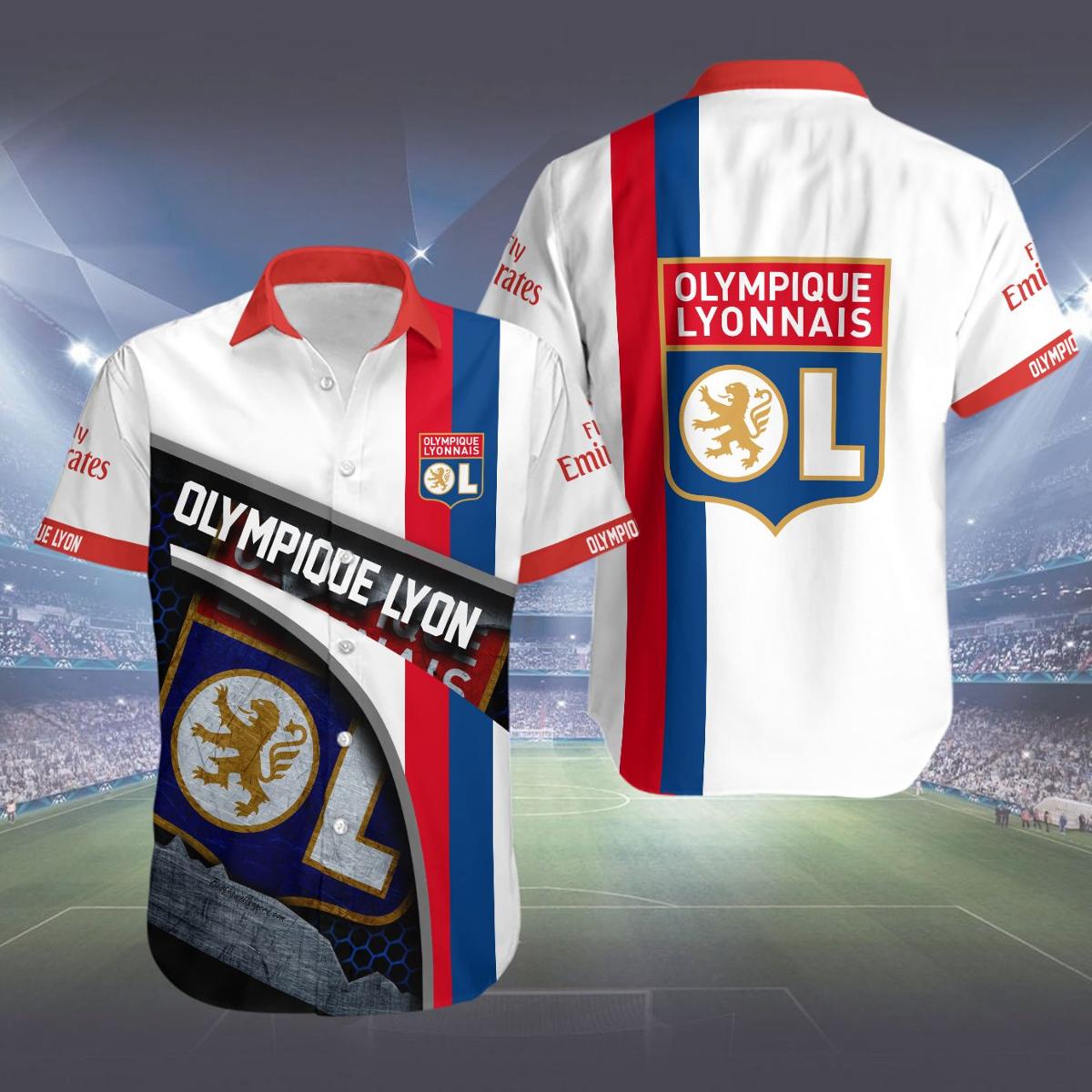 Olympique Lyon White Red Simple Style Hawaiian Shirt Size From S To 5xl