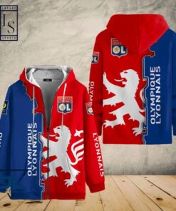 Olympique Lyon Blue Red Zip Hoodie Funny Gift For Fans