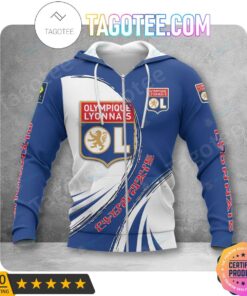 Olympique Lyon White Blue Zip Hoodie Gift For Fans