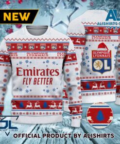 Olympique Lyon White Red Best Ugly Christmas Sweater