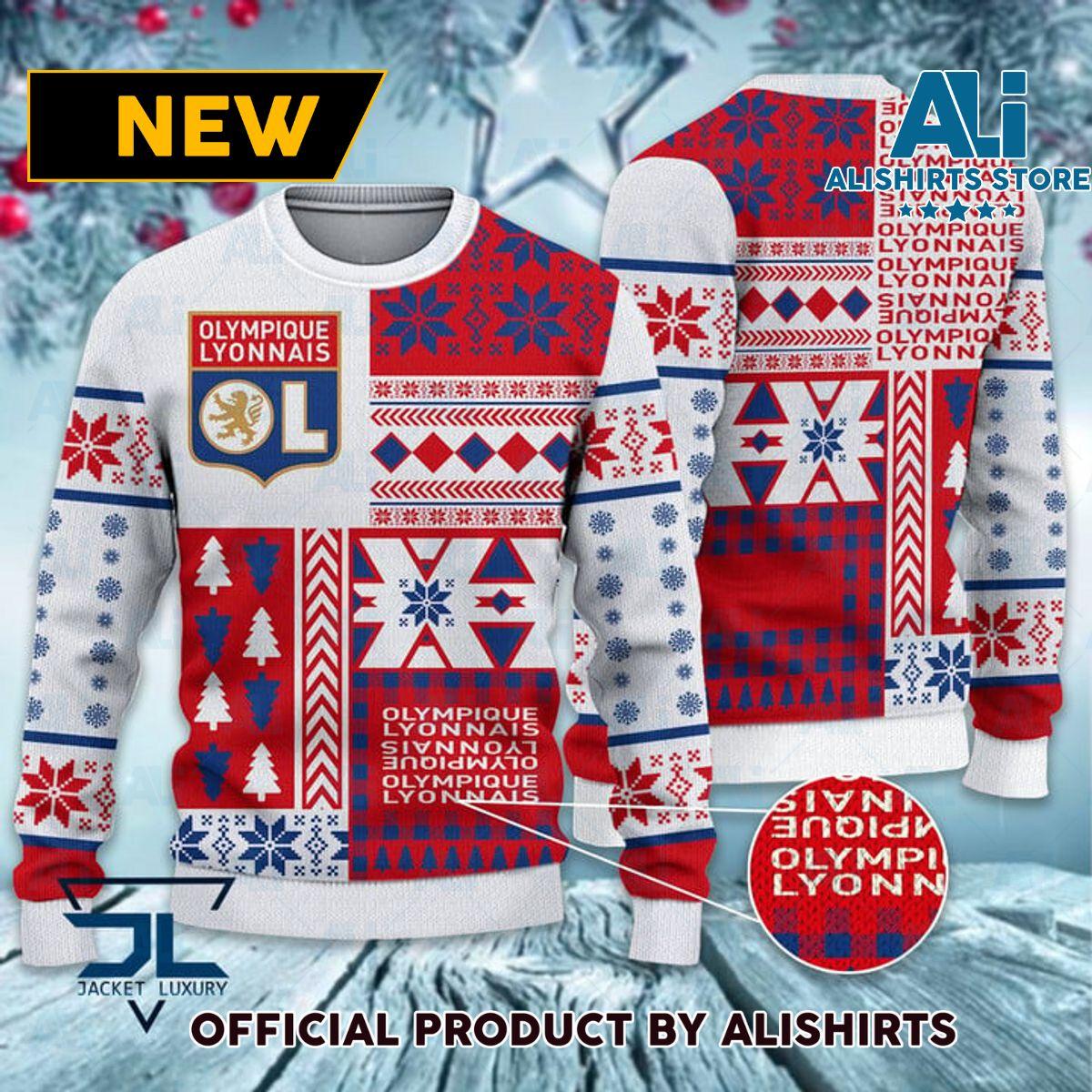 Olympique Lyon White Red Best Ugly Christmas Sweater