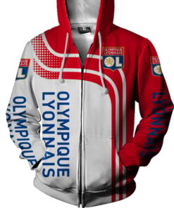 Olympique Lyon White Red Zip Hoodie Best Gift For Fans