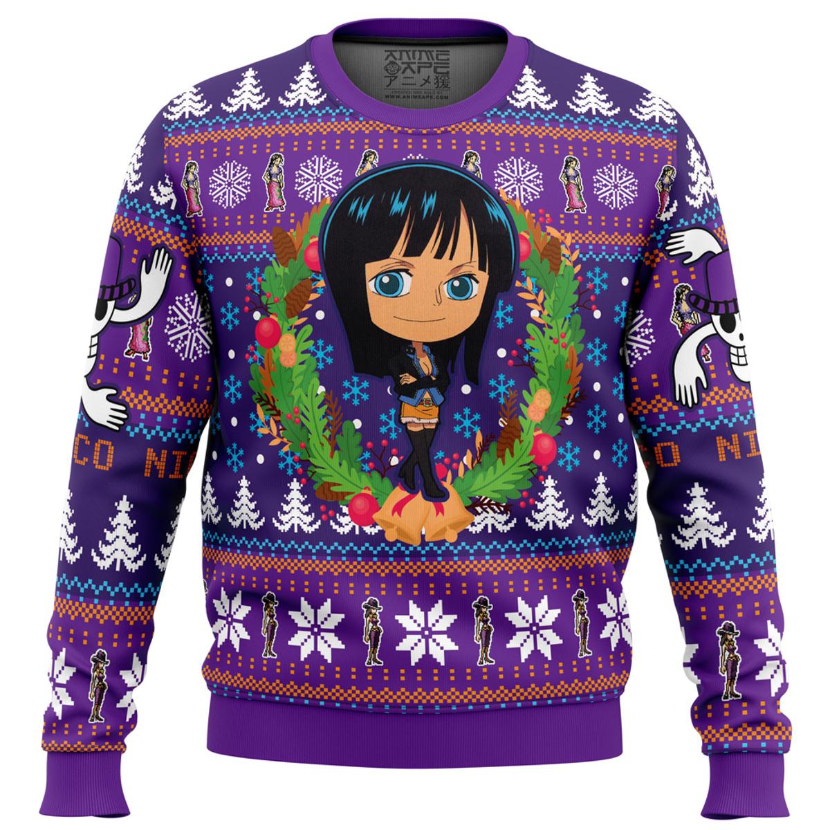 One Piece Character Nico Robin Ugly Christmas Sweater Xmas Outfit For Manga Anime Fans