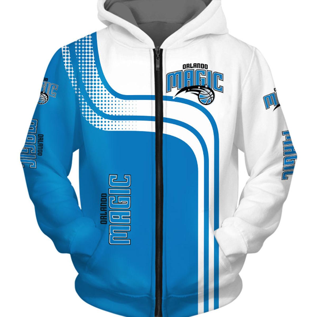 Orlando Magic Bllue White Curves Zip Hoodie For Fans