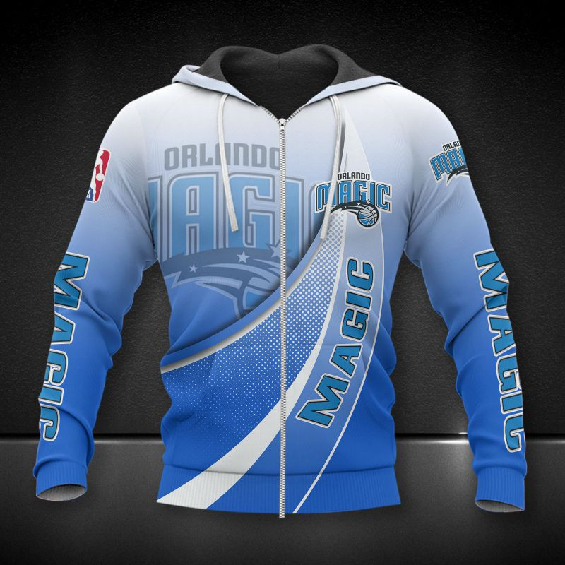 Orlando Magic Bllue White Curves Zip Hoodie For Fans