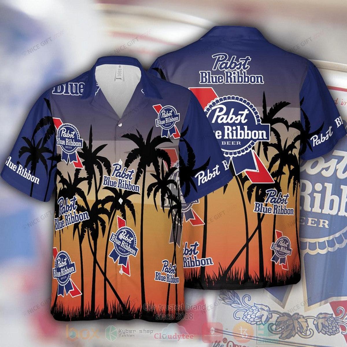 Pabst Blue Ribbon Logo Blue Tropical Hawaiian Shirt Size From S To 5xl