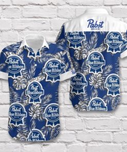Pabst Blue Ribbon Logo Blue Tropical Hawaiian Shirt Size From S To 5xl