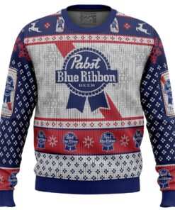 Pabst Blue Ribbon Logo Ugly Christmas Sweater Best Gift For Beer Lovers