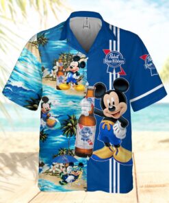 Pabst Blue Ribbon Mickey Mouse Tropical Hawaiian Shirt