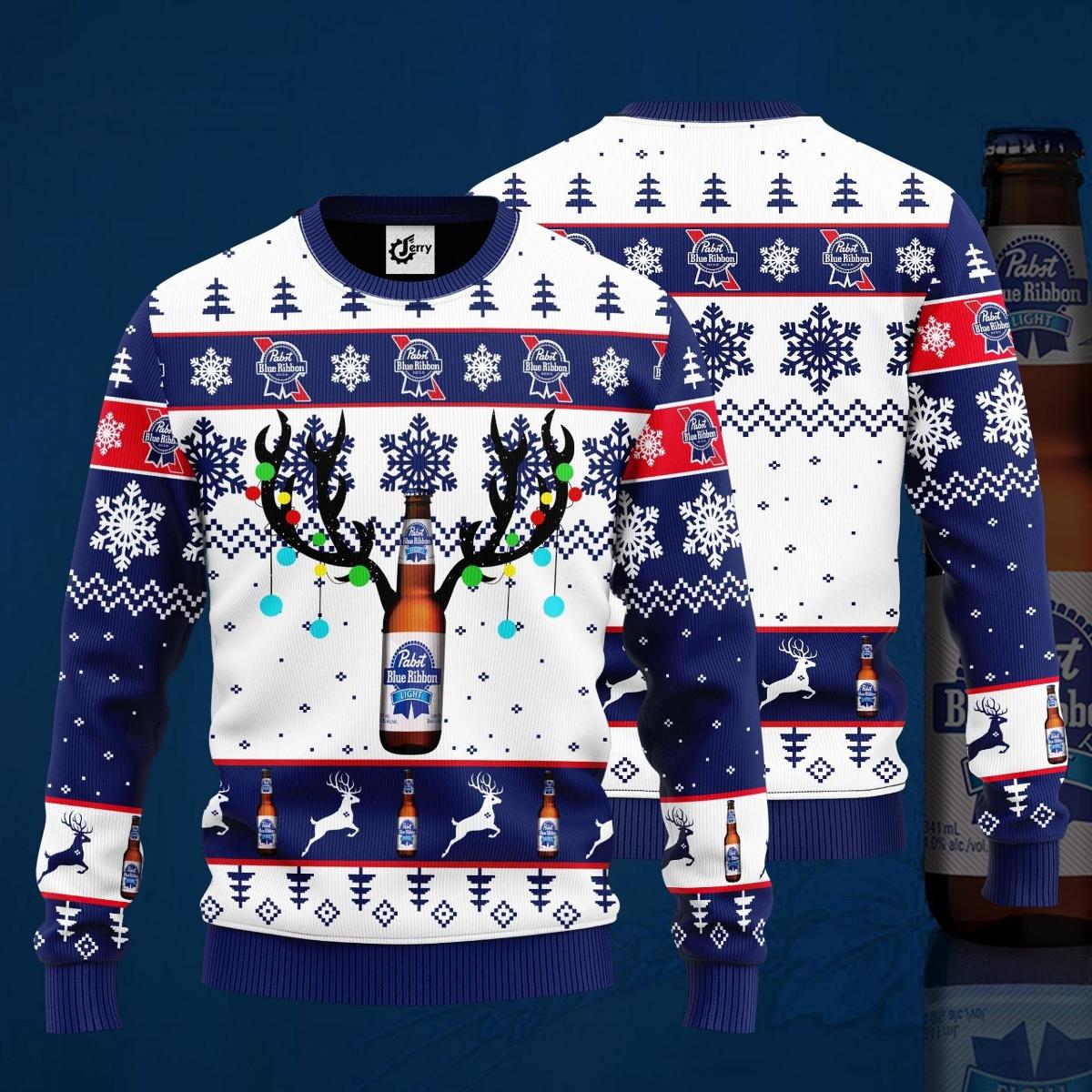 Pabst Blue Ribbon Ugly Christmas Sweater For Men And Women