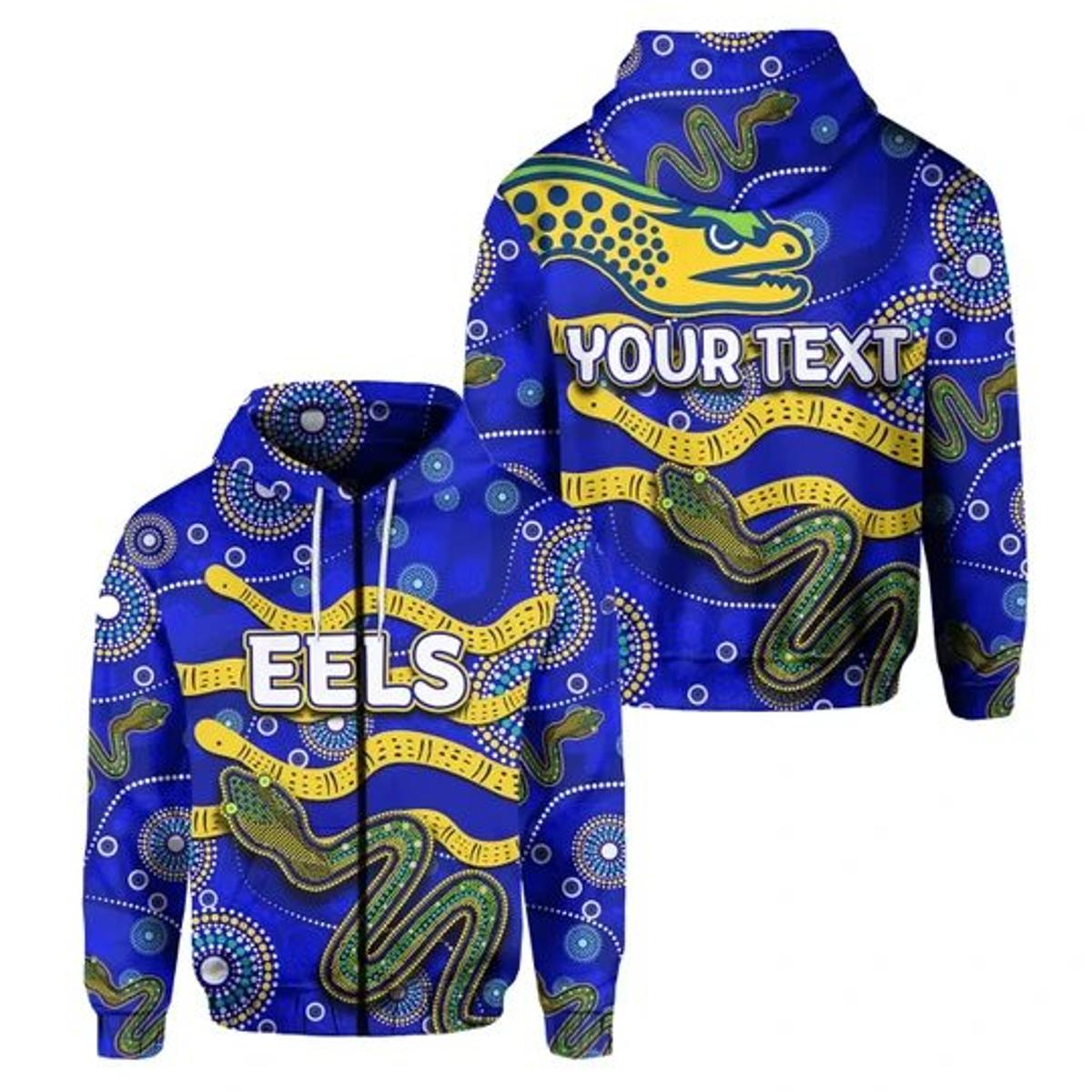 Parramatta Eels Custom Text Aboriginal Tribal Style Zip Hoodie For Fans