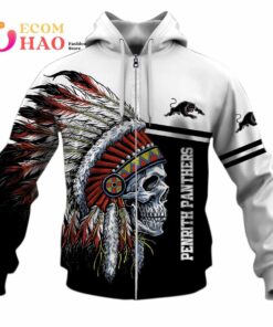 Penrith Panthers Custom Name Number Native Skull Zip Hoodie Best Gift For Fans