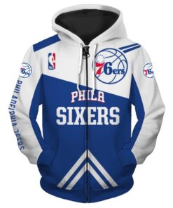 Philadelphia 76ers Blue White Zip Hoodie Best Gift For Fans