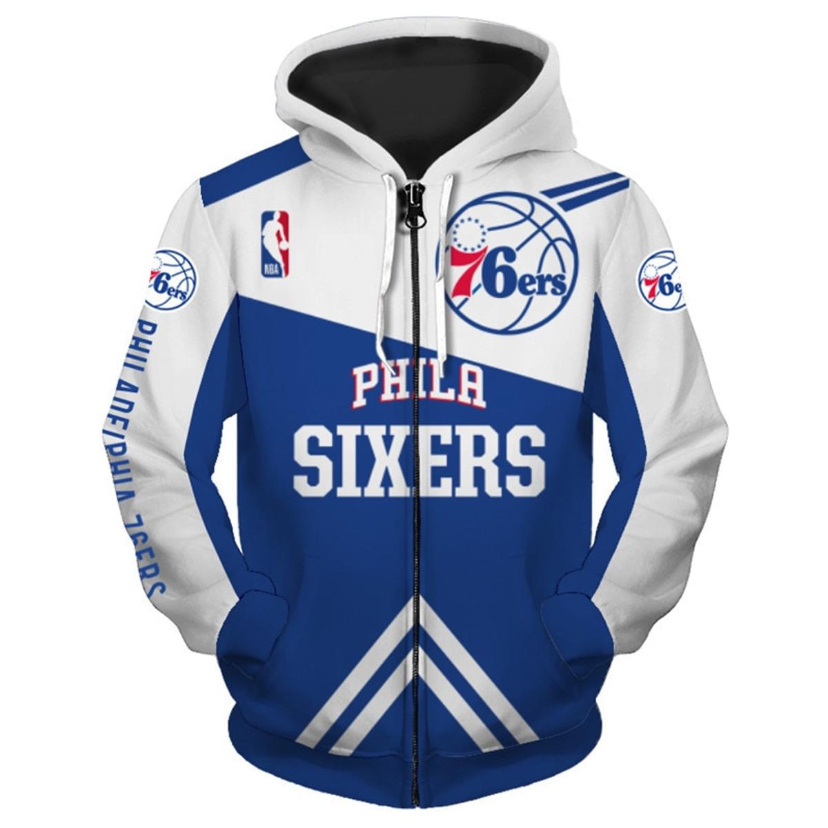 Philadelphia 76ers White Blue Curves Zip Hoodie Gifts For Lovers