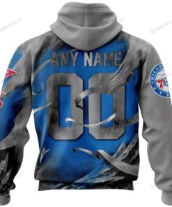 Philadelphia 76ers Custom Name Number Gray Blue Skull Zip Hoodie Gift For Fans