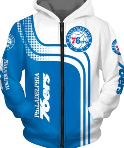 Philadelphia 76ers White Blue Curves Zip Hoodie Gifts For Lovers