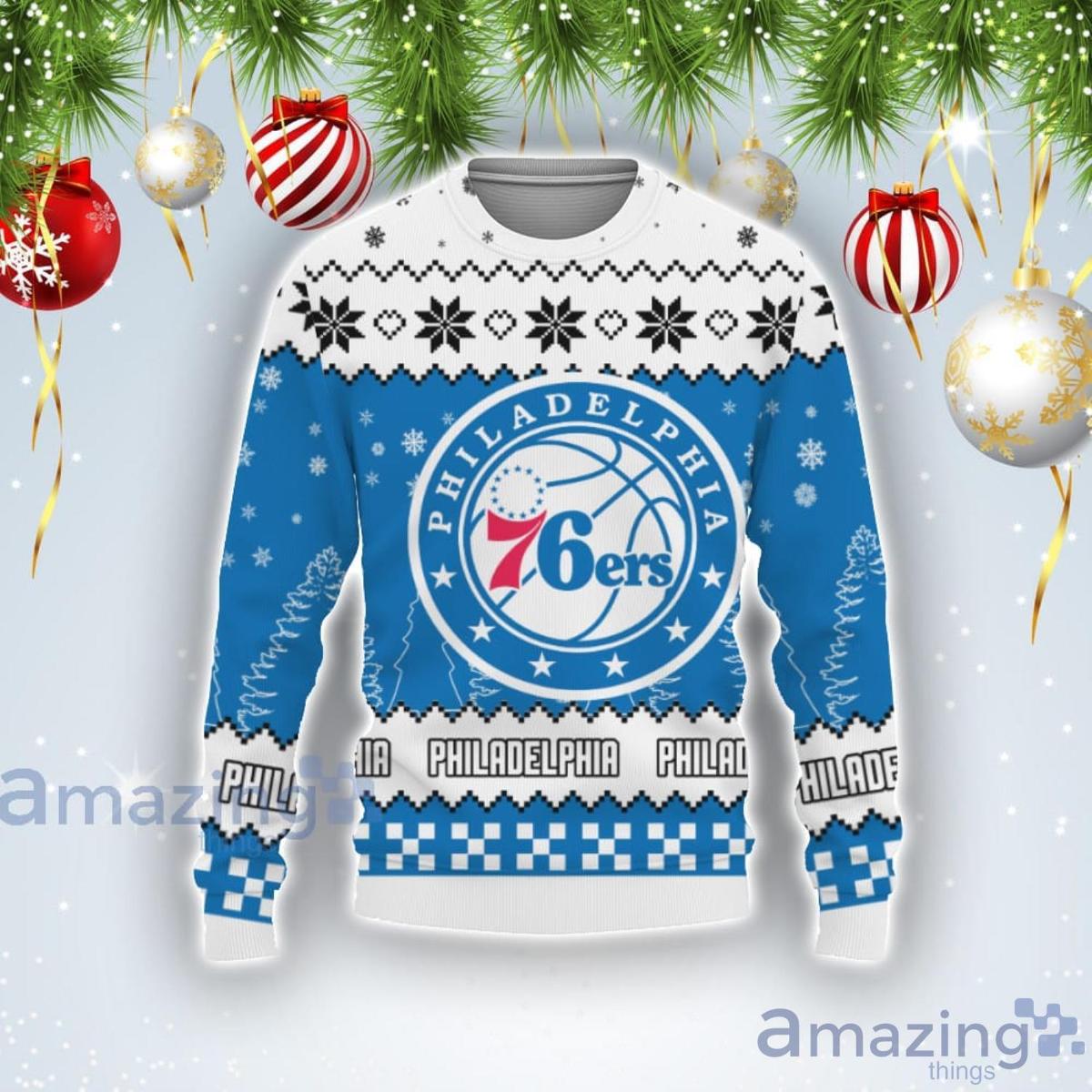 Philadelphia 76ers White Blue Best Ugly Christmas Sweater
