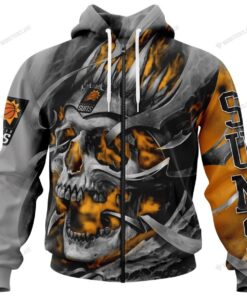 Phoenix Suns Custom Name Number Gray Yellow Smoke Skull Zip Hoodie Best Gift For Fans