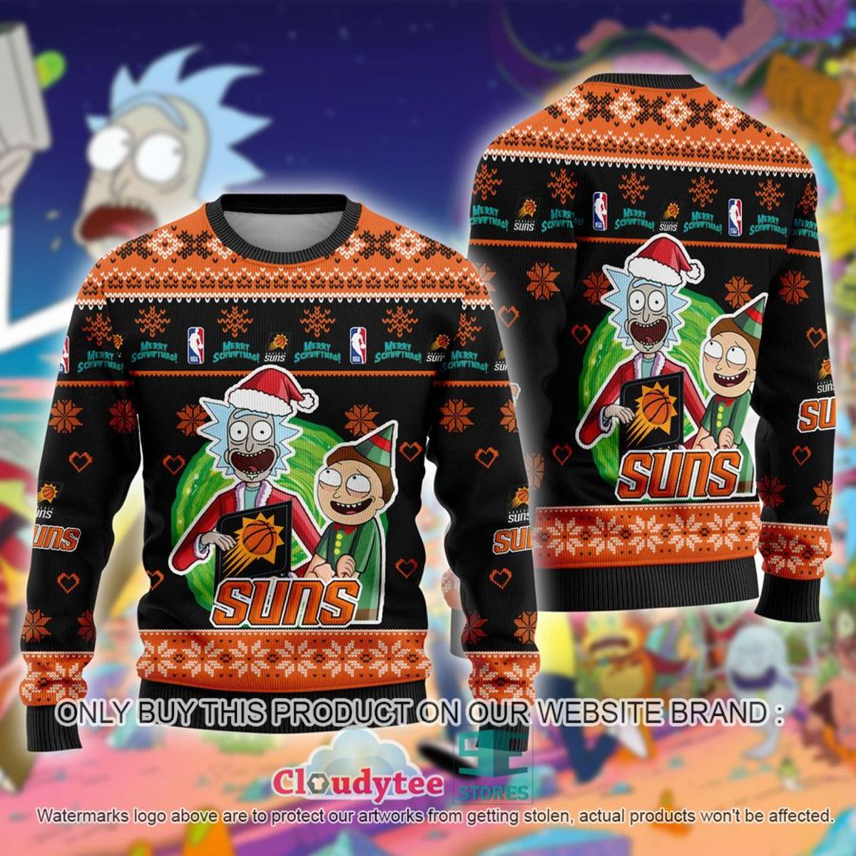 Phoenix Suns Orange Black Rick And Morty Ugly Christmas Sweater Best For Fans