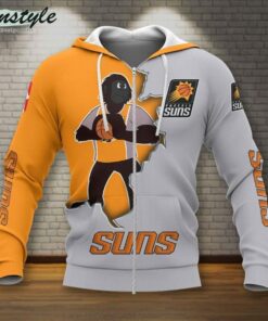 Phoenix Suns White Yellow Mascot Scratch Zip Hoodie Funny Gift For Fans