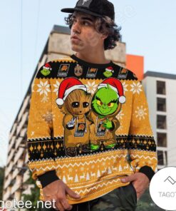 Phoenix Suns Yellow Black Baby Groot And Grinch Are Best Friends Funny Christmas Sweater 4