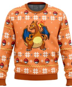 Pokemon Christmas Blaze Charizard Light Orange Ugly Christmas Sweater Gift For Pokemon Fans