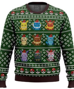 Pokemon Eevee Eeveelutions Pixel Art Funny Xmas Sweater Best Ugly Christmas Sweater