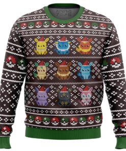 Pokemon Eeveelution Pixel  Style Ugly Christmas Sweater Funny Gift For Fans