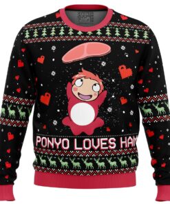 Ponyo Loves Ham Ugly Xmas Sweater Best Gift For Studio Ghibli Fans