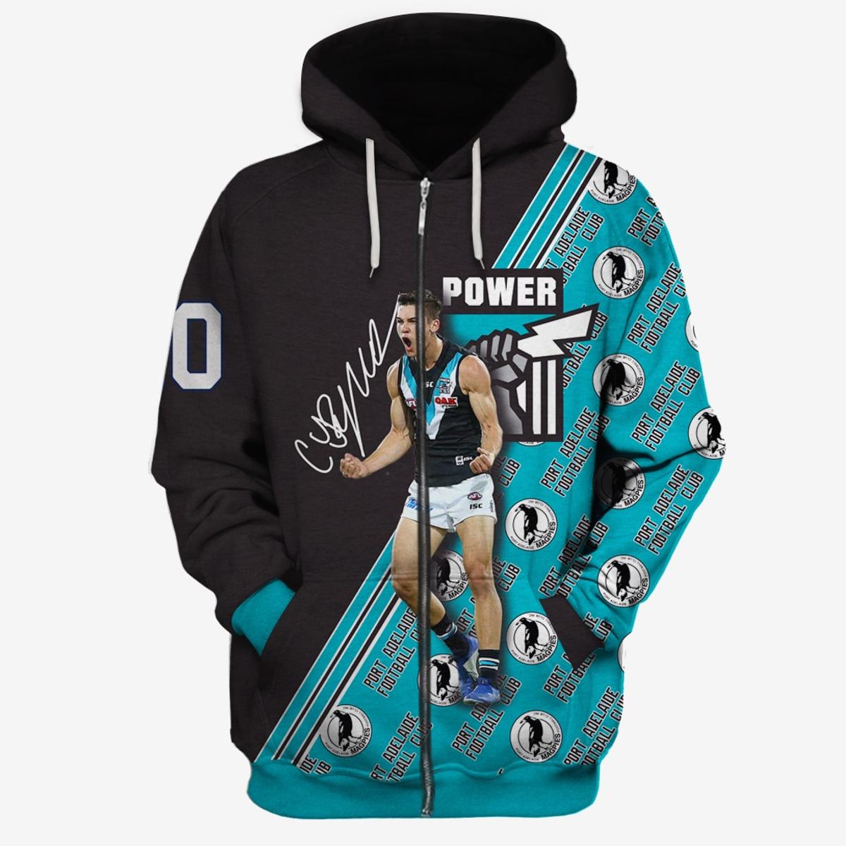 Port Adelaide Custom Name Number Fight Cancer Zip Hoodie Best Gift For Fans