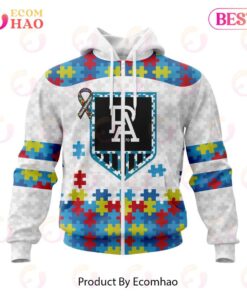 Port Adelaide Custom Name Number Autism Awareness Zip Hoodie Funny Gift For Fans