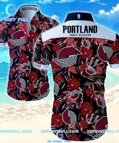 Portland Trail Blazers Black Red Floral Hawaiian Shirt For Nba Basketball Fans