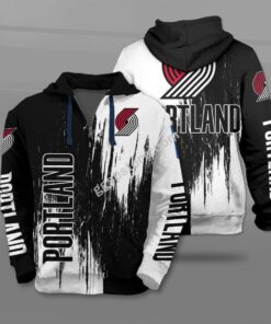 Portland Trail Blazers Black White Brush Best Zip Hoodie