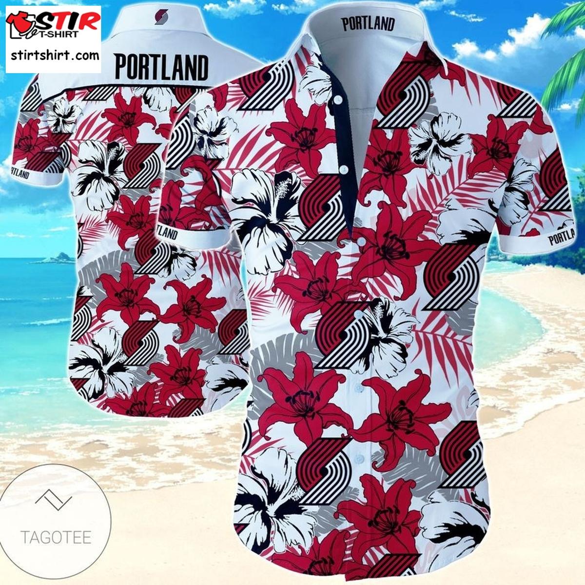 Nba Portland Trail Blazers Logo Summer Floral Hawaiian Shirt Size From S To 5xl