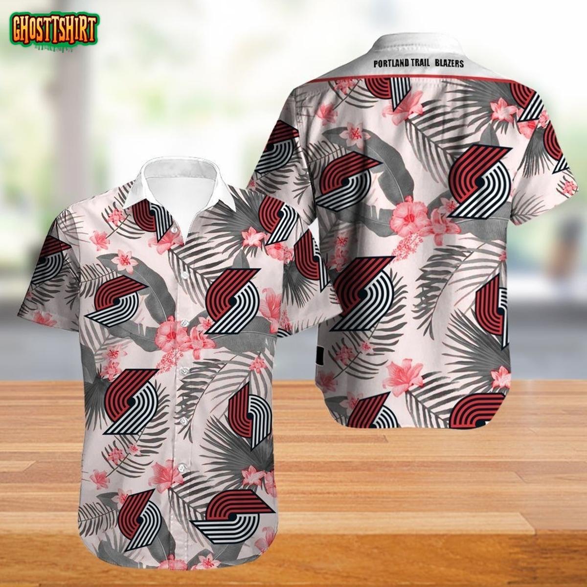 Nba Portland Trail Blazers Simple Design Gray Hawaiian Shirt For Basketball Fans