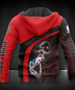 Portland Trail Blazers Red Black Fire Skull Zip Up Hoodie For Fans 2