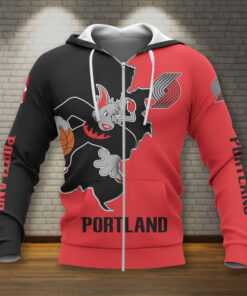 Portland Trail Blazers Red Black Mascot Best Zip Hoodie