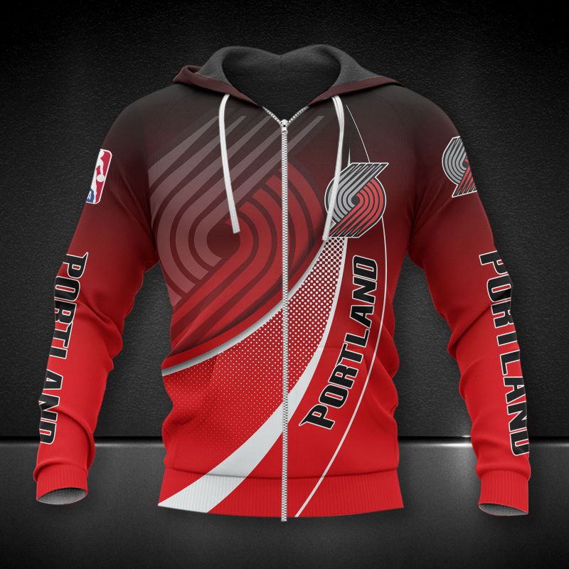 Portland Trail Blazers Red Black Fire Skull Zip Hoodie For Fans