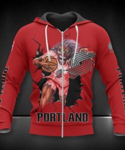 Portland Trail Blazers Red Zombie Scratch Best Zip Up Hoodie 1