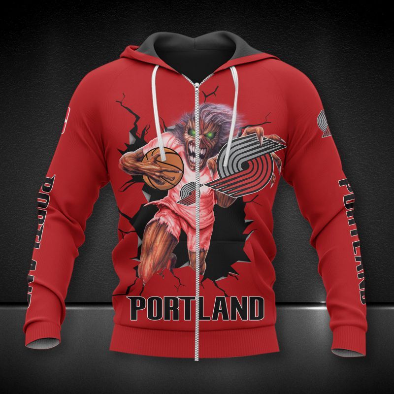 Portland Trail Blazers Red Zombie Scratch Best Zip Hoodie