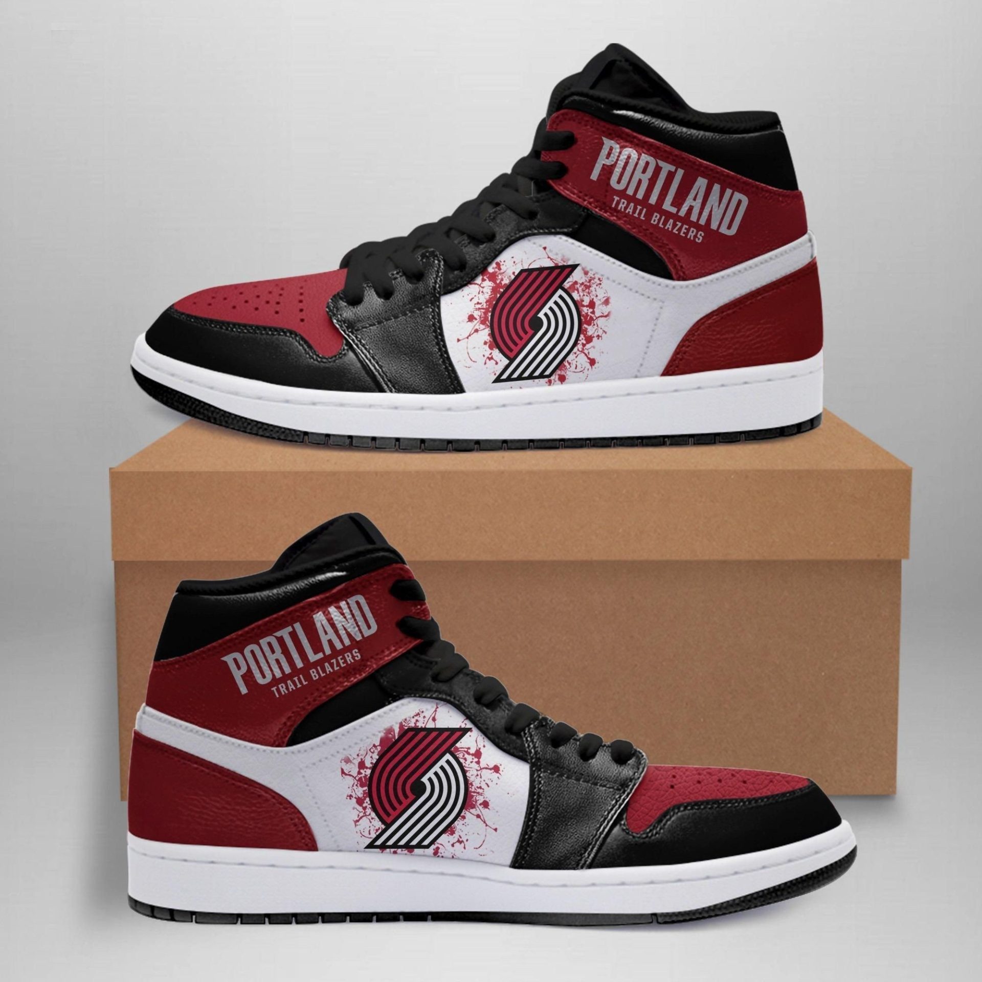 Portland Trail Blazers Red Black Air Jordan 1 High Sneakers For Fans