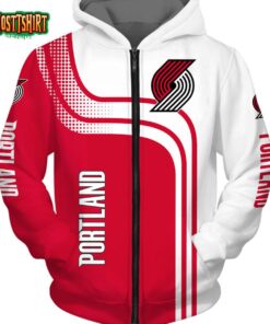 Portland Trail Blazers White Red Curvers Zip Hoodie For Fans