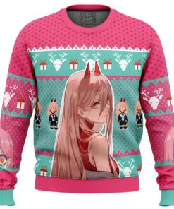 Power Makima Chainsaw Man Blue Pink Ugly Christmas Sweater Best Women Sweatshirt 1