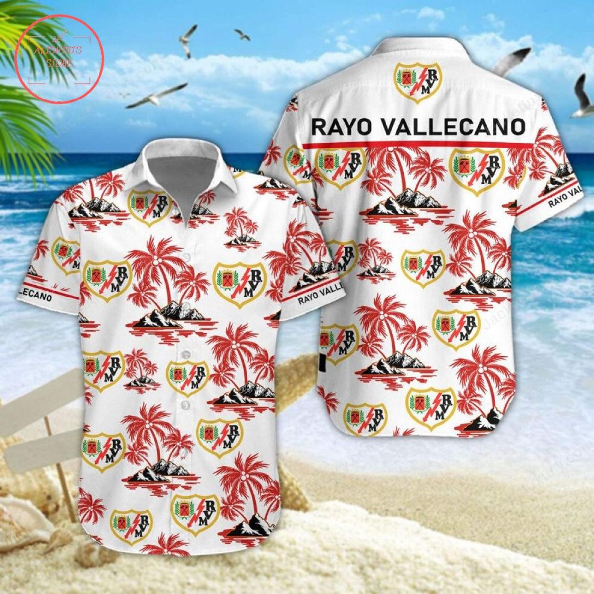 Rayo Vallecano Coconut Tree White Red Vintage Aloha Shirt Size From S To 5xl