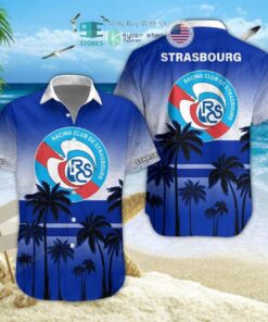 Rc Strasbourg Alsace Palm Tree Blue Vintage Hawaiian Shirt Size From S To 5xl