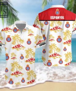 Rcd Espanyol Coconut Patterns White Red Tropical Aloha Shirt For La Liga Fans